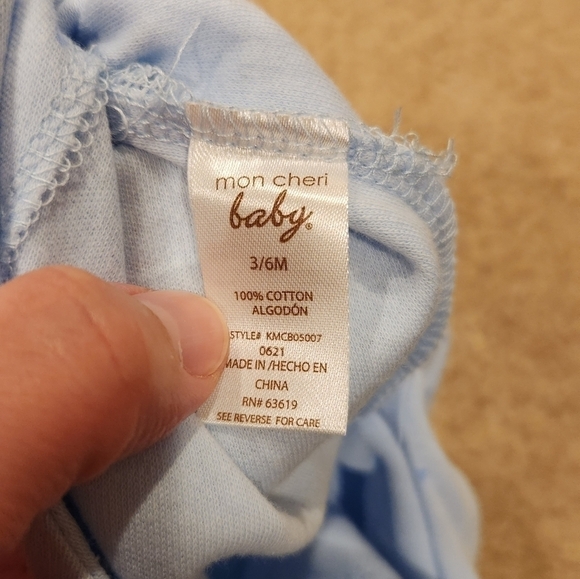 nwt Mon Cheri Baby 2 Piece Blue Coverall & Hat Set, size 3-6 months - Picture 8 of 8